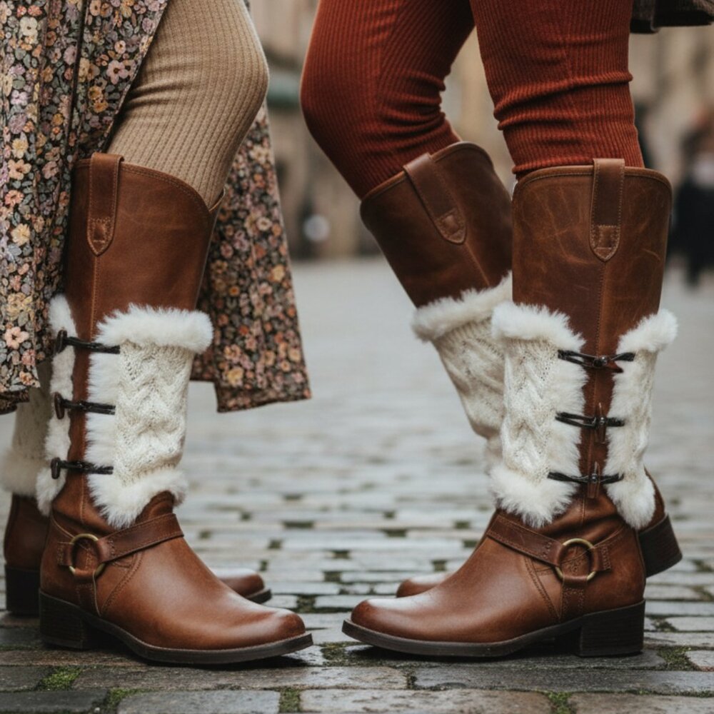 Women Boots Covers Topper Pair Warmer Winter Fabric Slip On White Muffs Buttons